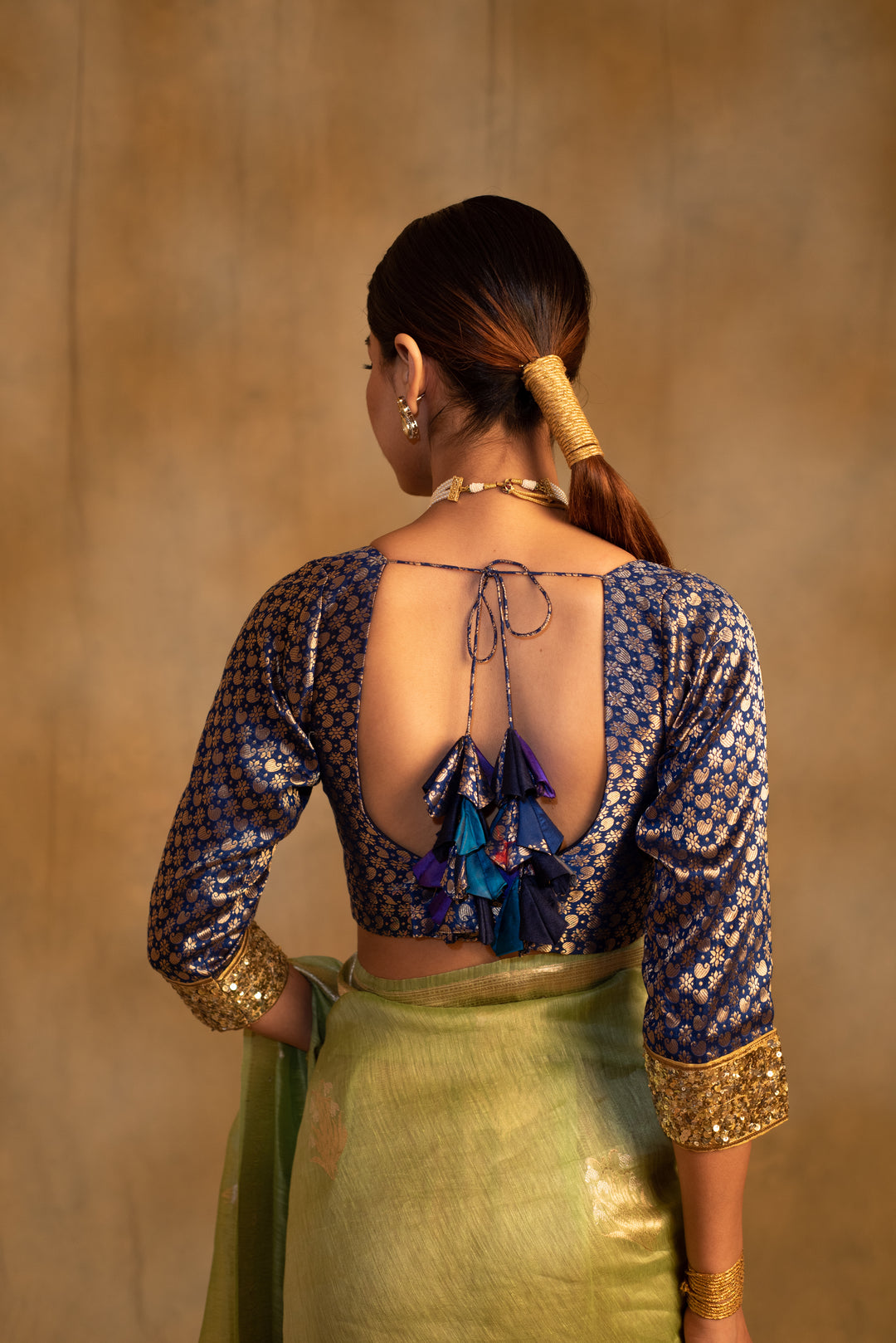 Aabid- Royal Blue Silk Brocade Blouse