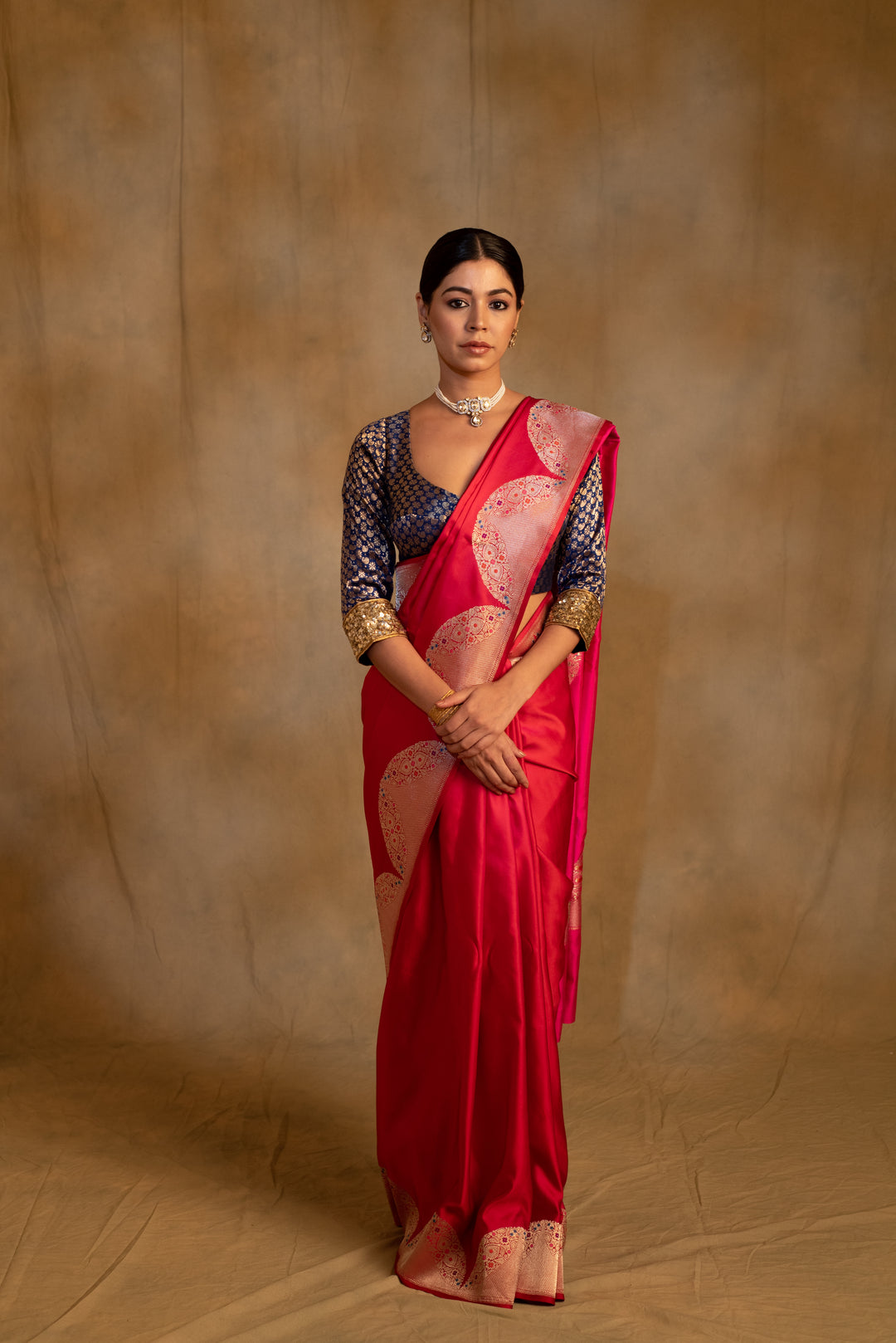 Bhagwati-  Red -Pink Silk Mashru Banarasi Saree