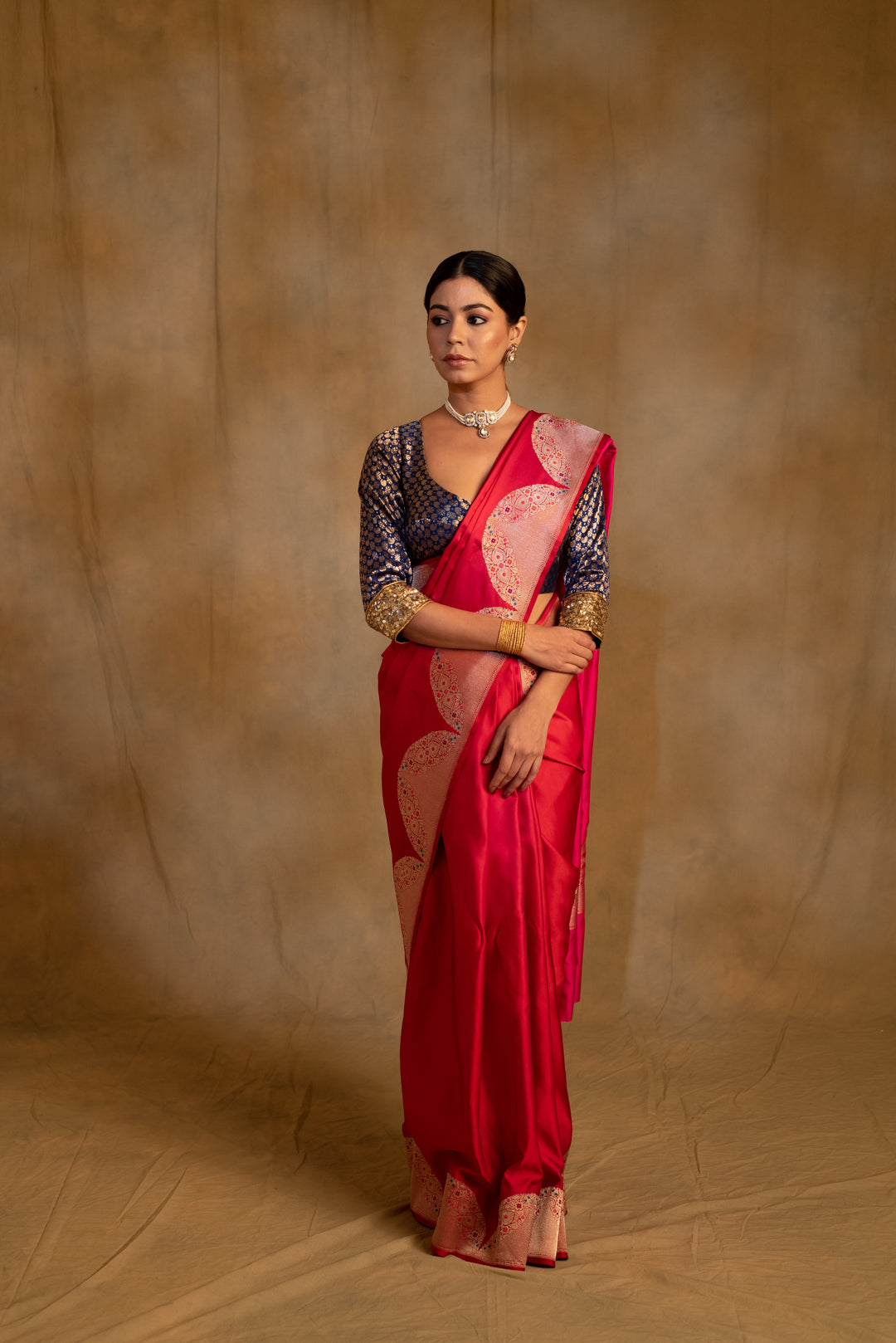 Bhagwati-  Red -Pink Silk Mashru Banarasi Saree