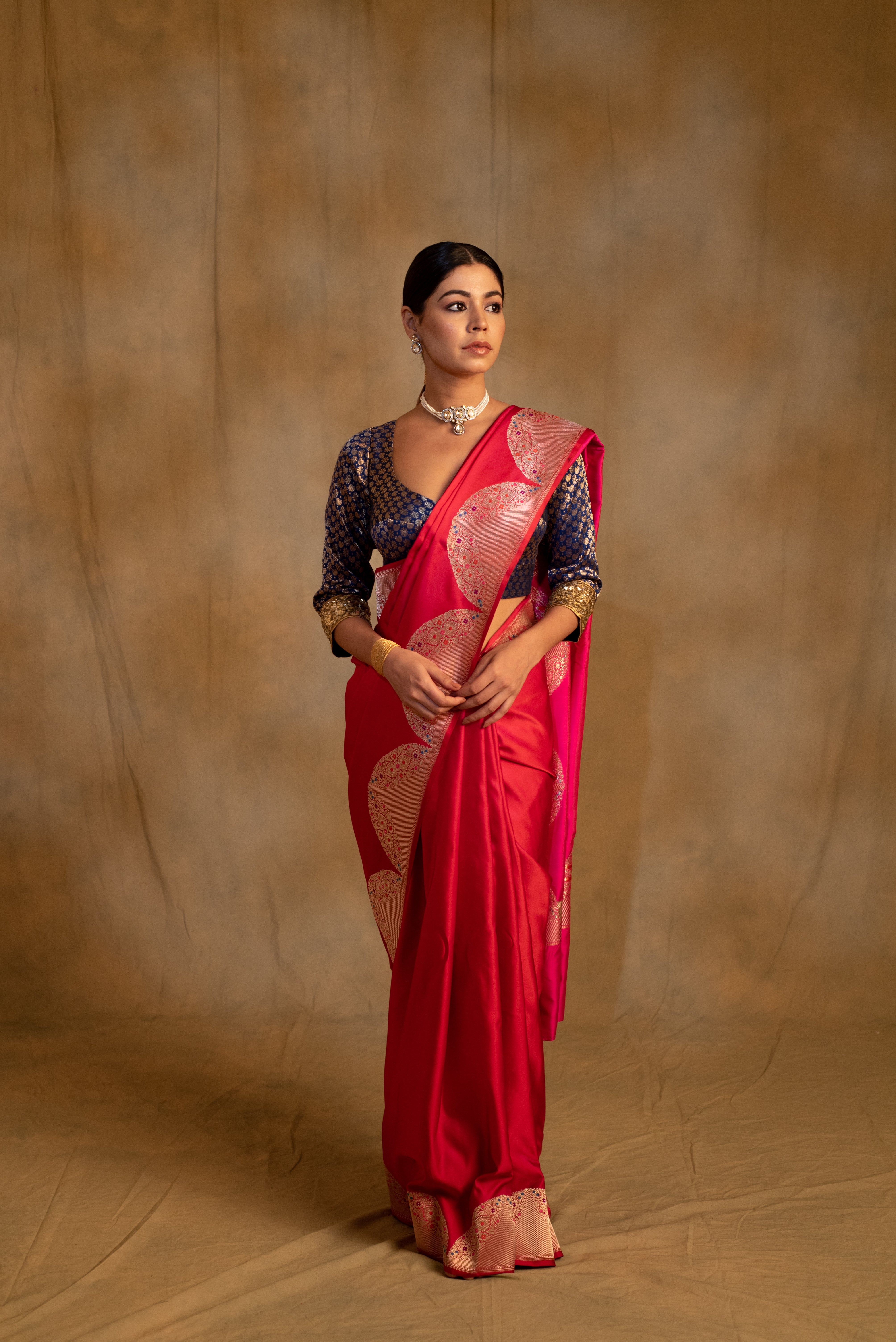 Bhagwati-  Red -Pink Silk Mashru Banarasi Saree