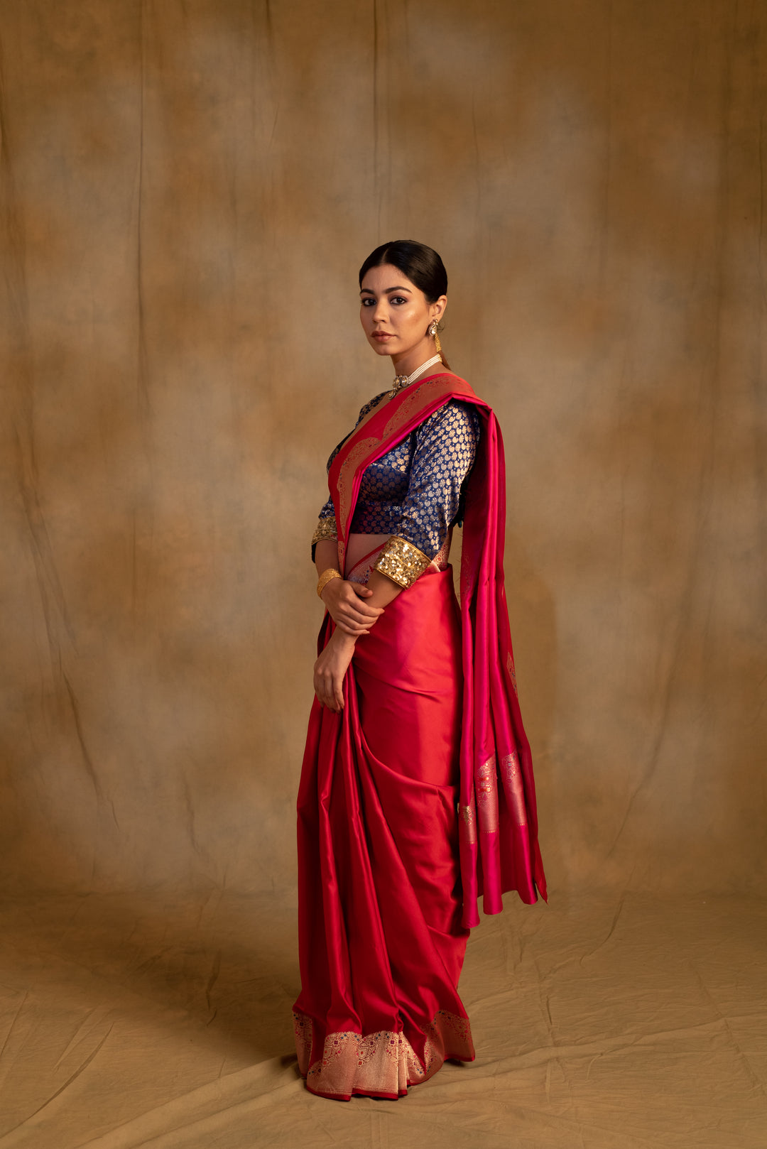 Bhagwati-  Red -Pink Silk Mashru Banarasi Saree