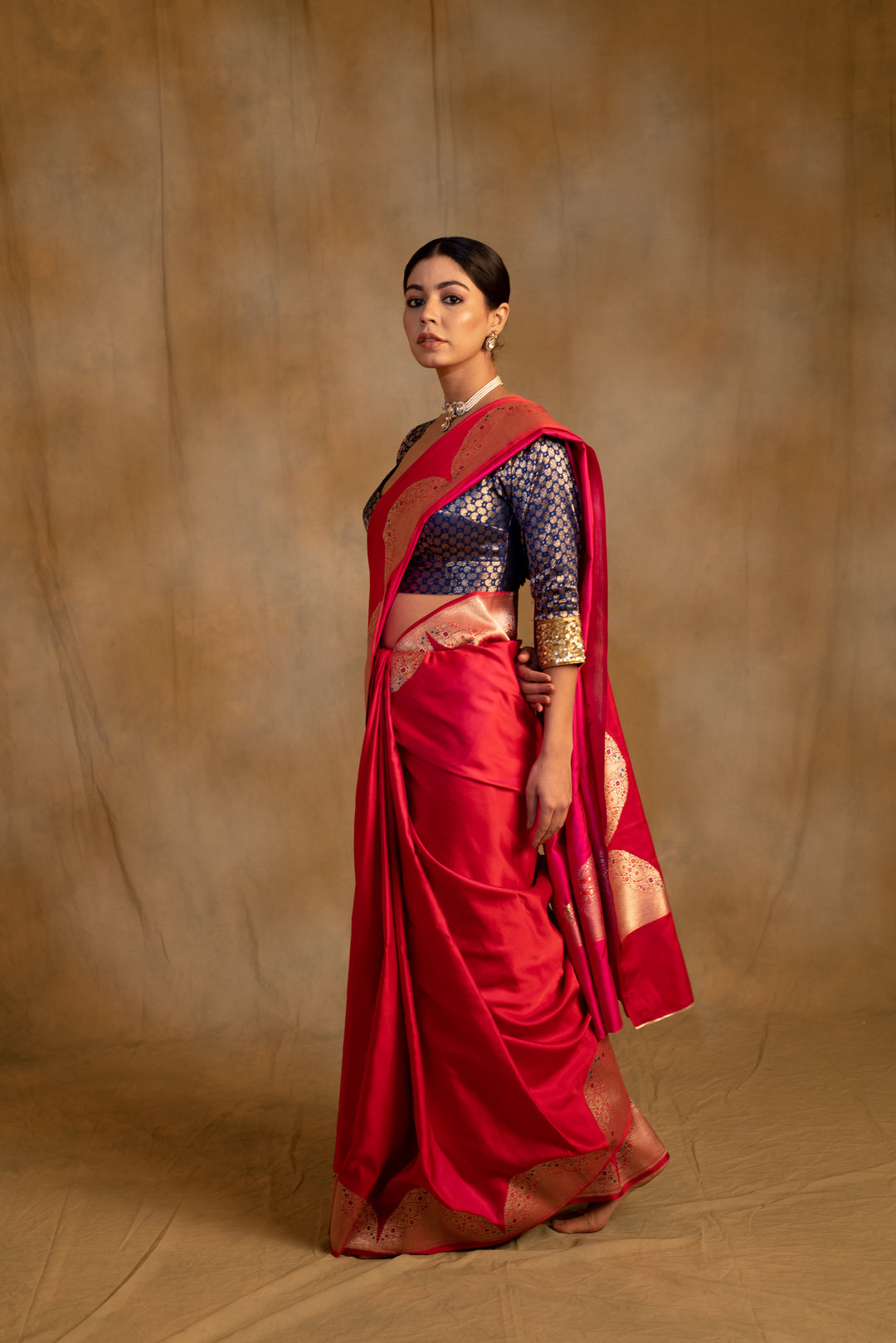 Bhagwati-  Red -Pink Silk Mashru Banarasi Saree