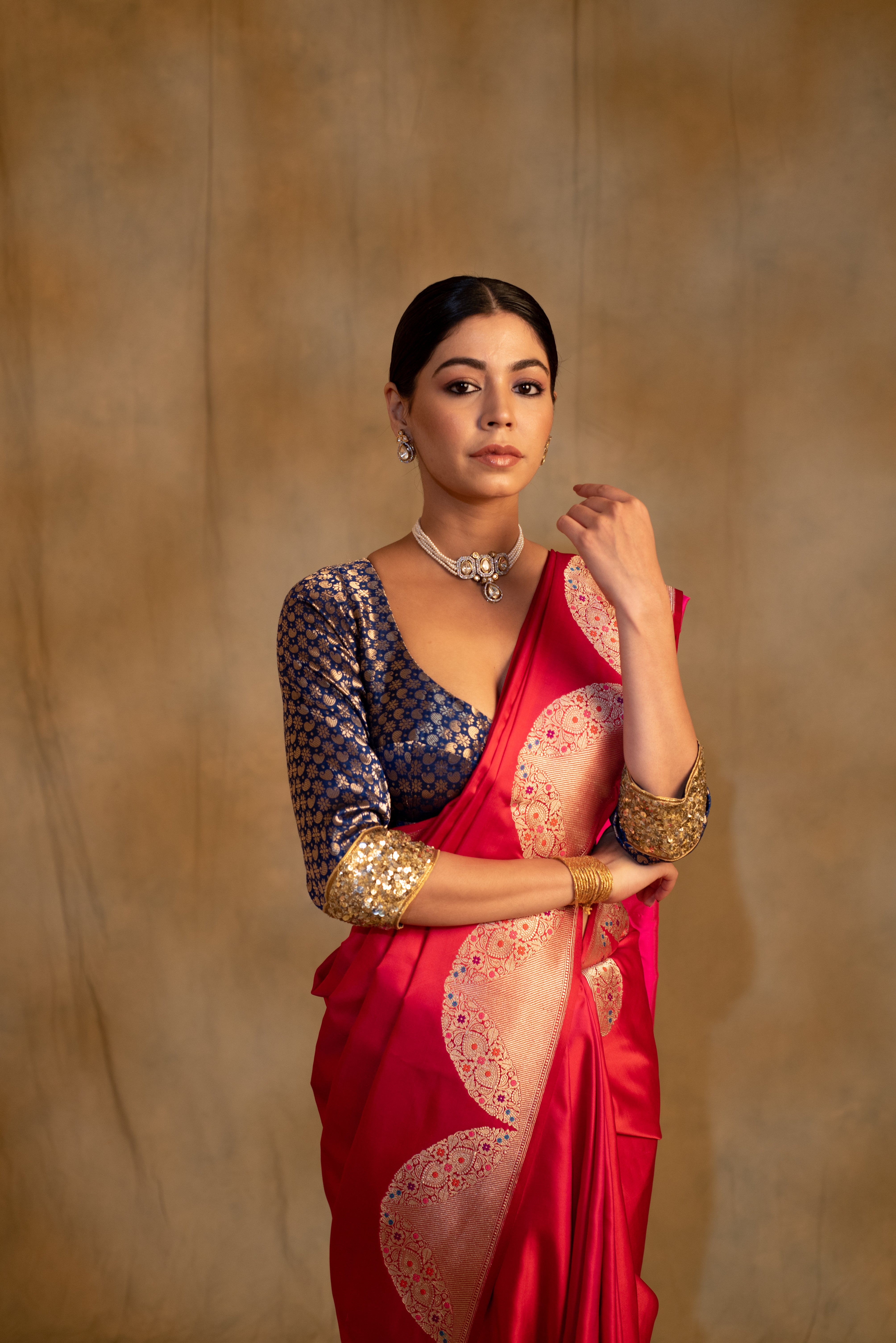 Bhagwati-  Red -Pink Silk Mashru Banarasi Saree