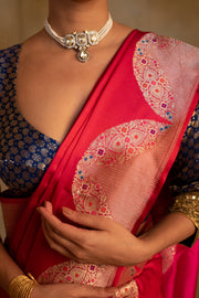Bhagwati-  Red -Pink Silk Mashru Banarasi Saree