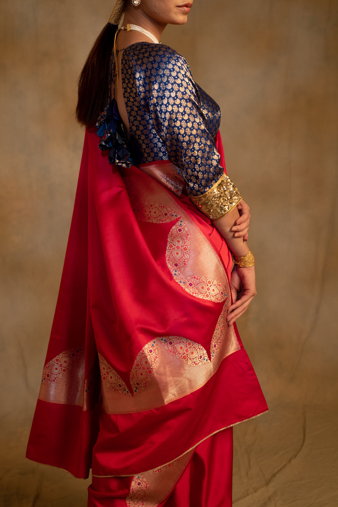 Bhagwati-  Red -Pink Silk Mashru Banarasi Saree