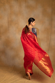 Sora- Red Silk Chanderi Tissue Saree