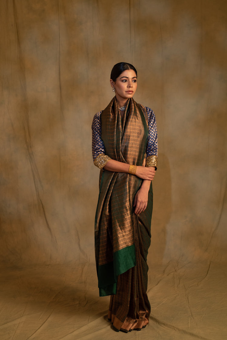 Tusu- Fern Green Silk Banarasi Saree