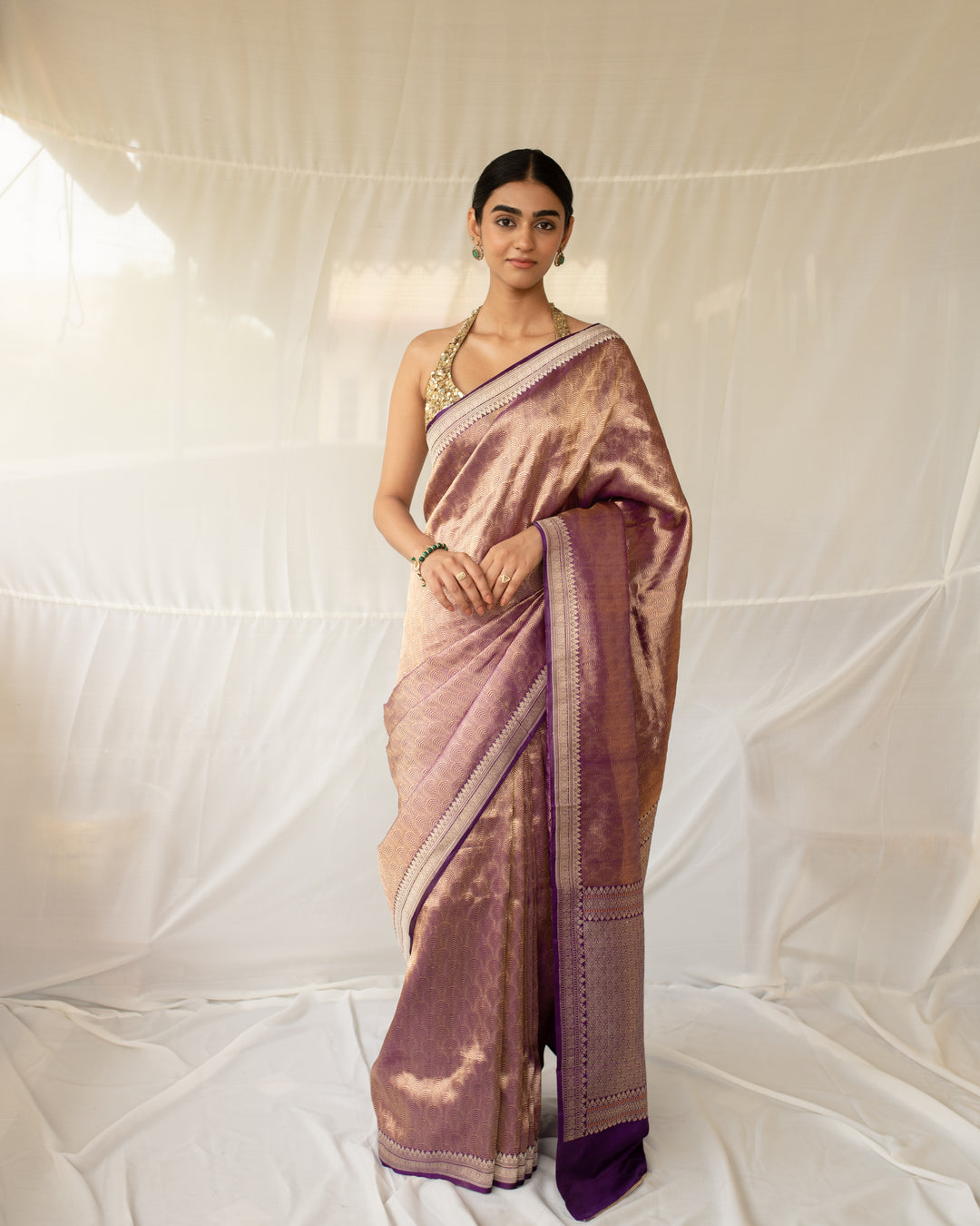 Siddheshwari - Purple Silk Mashroo Banarasi Textured Saree