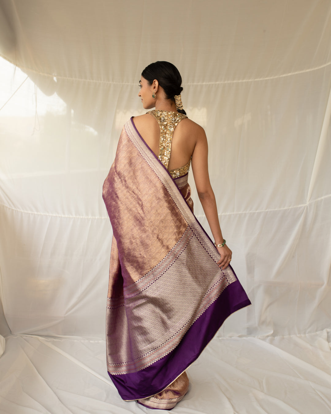 Siddheshwari - Purple Silk Mashroo Banarasi Textured Saree