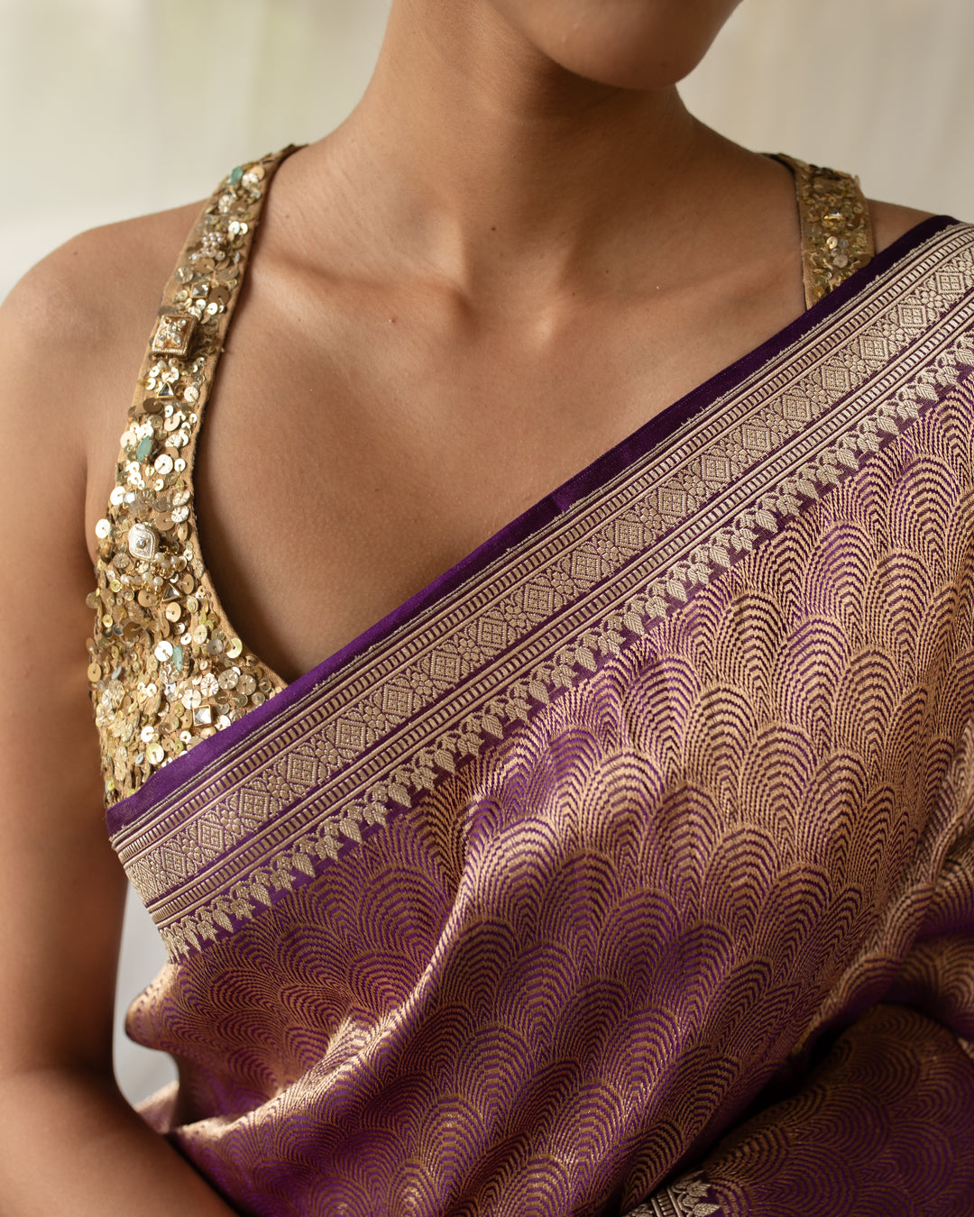 Siddheshwari - Purple Silk Mashroo Banarasi Textured Saree