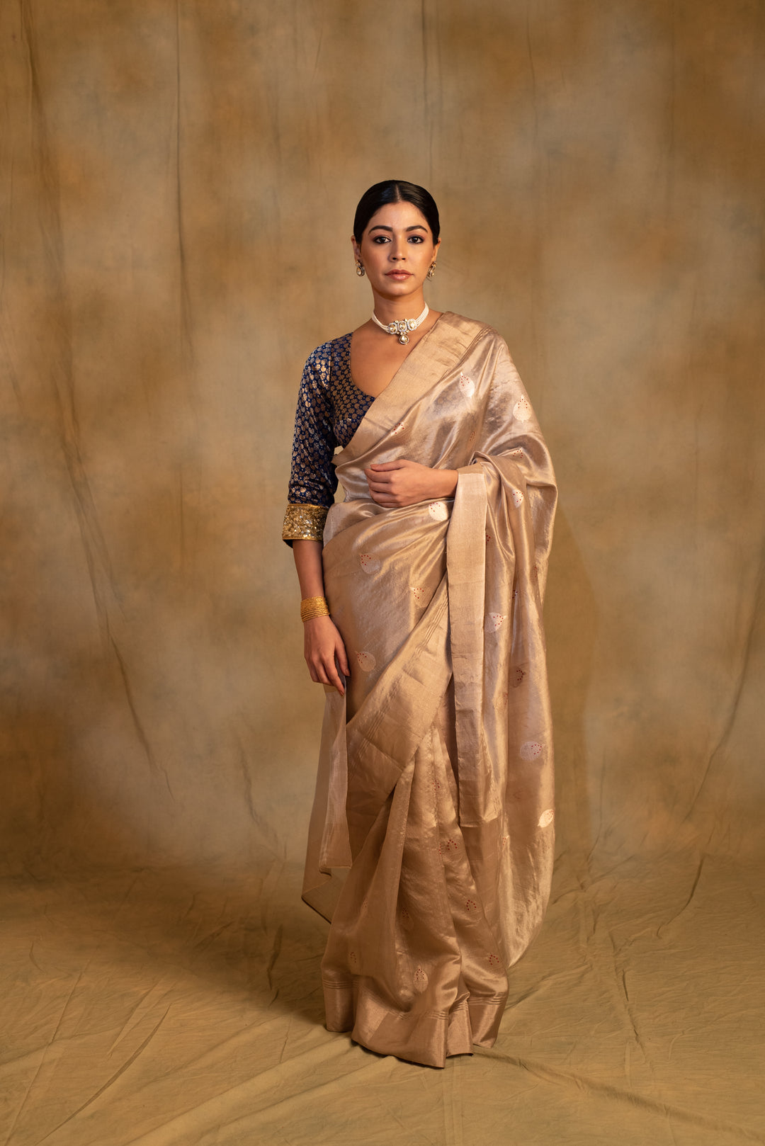 Panchami- Beige Silk Chanderi Tissue Saree