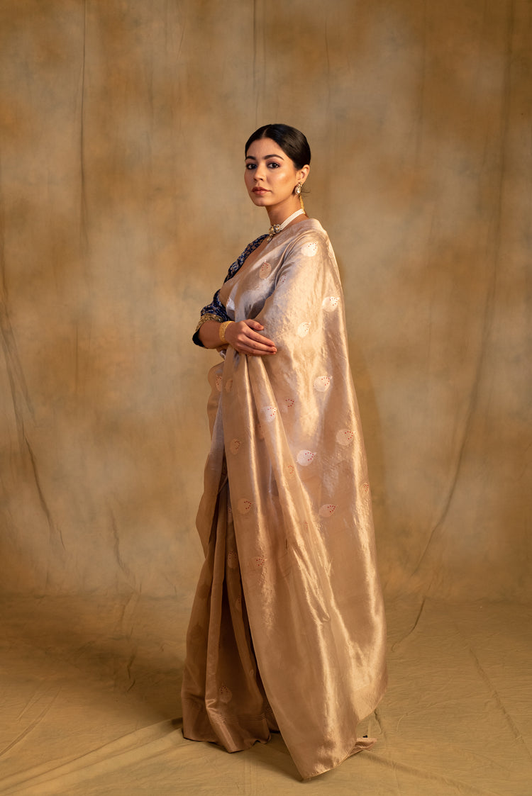 Panchami- Beige Silk Chanderi Tissue Saree