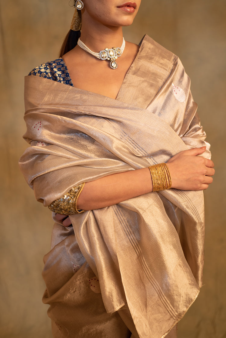 Panchami- Beige Silk Chanderi Tissue Saree