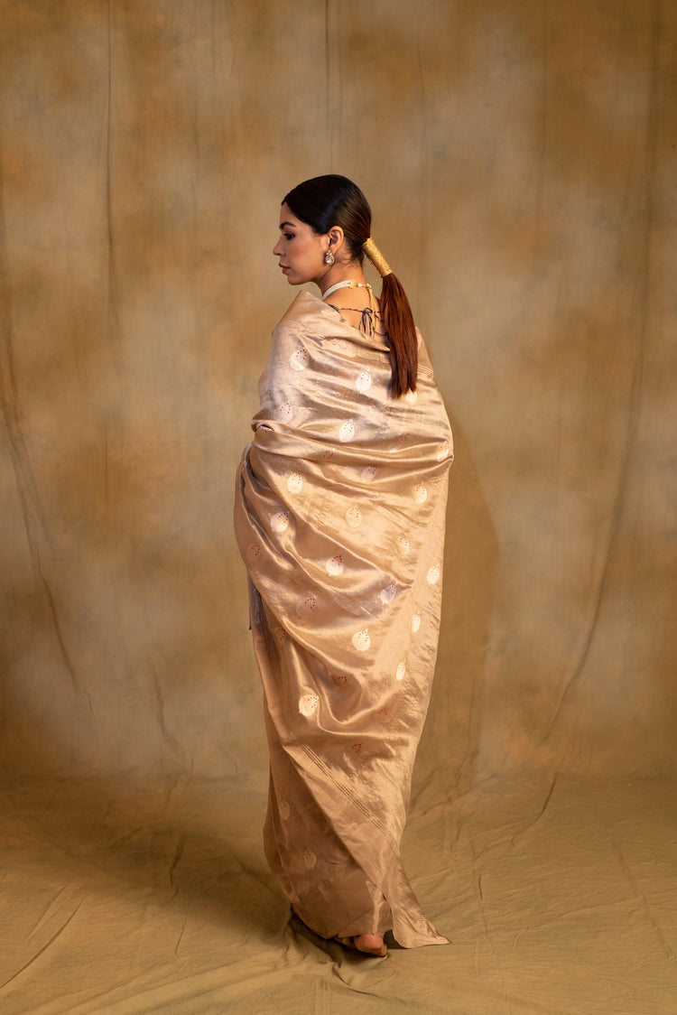 Panchami- Beige Silk Chanderi Tissue Saree