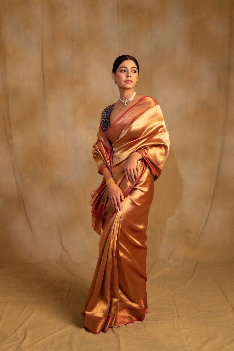 Kylee- Gold Silk Chanderi Saree