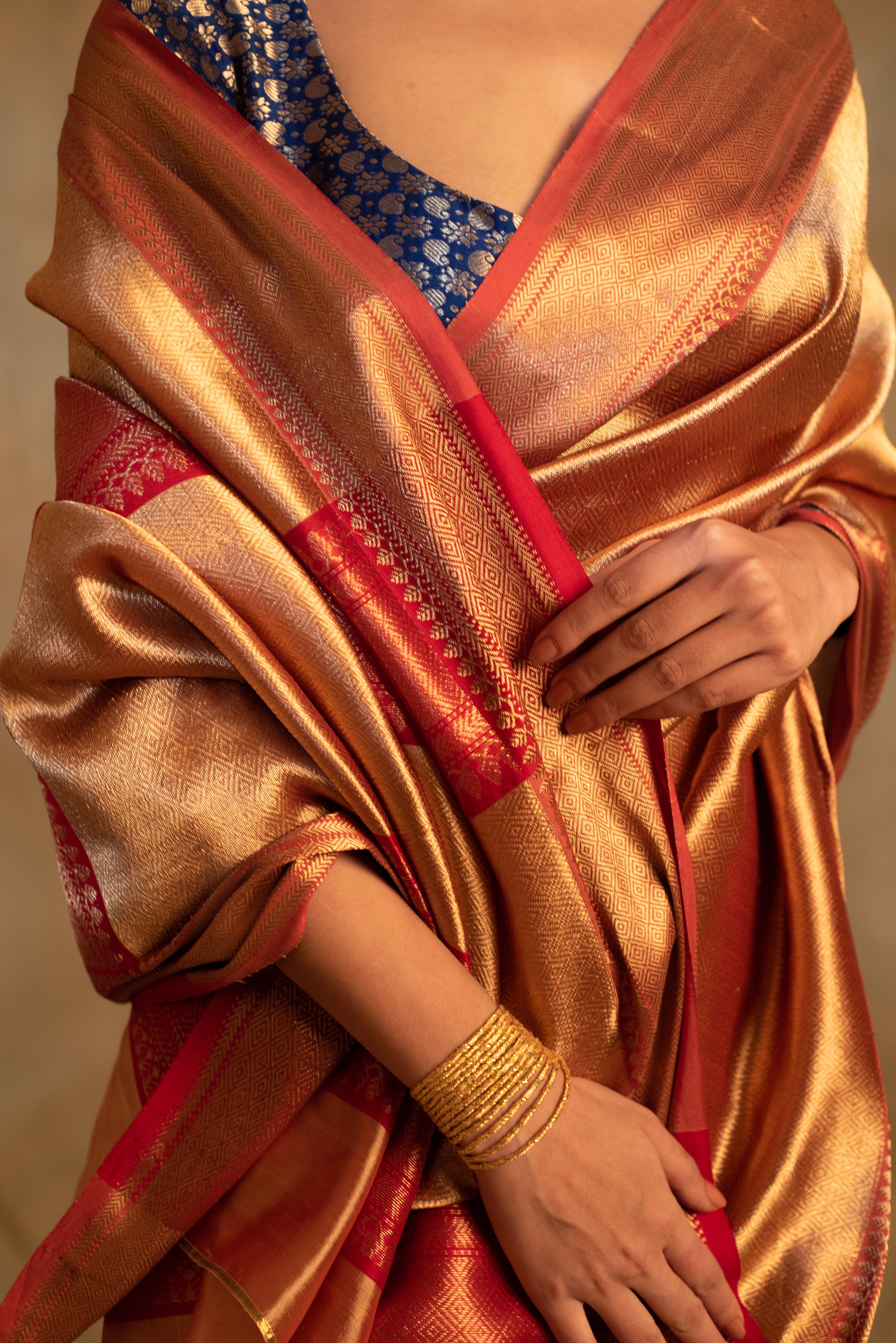 Kylee- Gold Silk Chanderi Saree