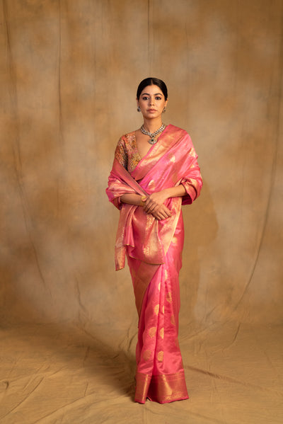 Deepa- Pink Silk Chanderi Saree