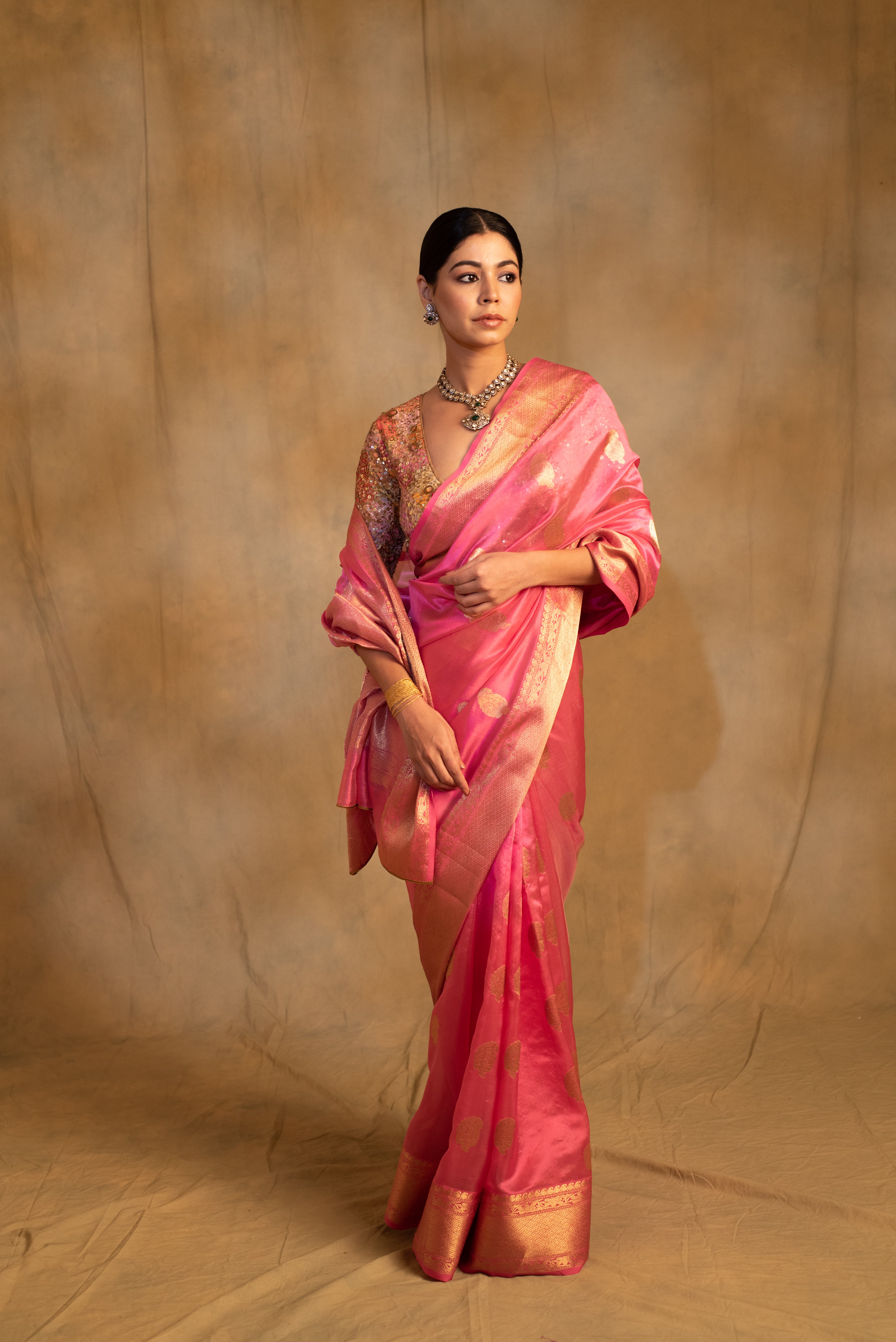 Deepa- Pink Silk Chanderi Saree