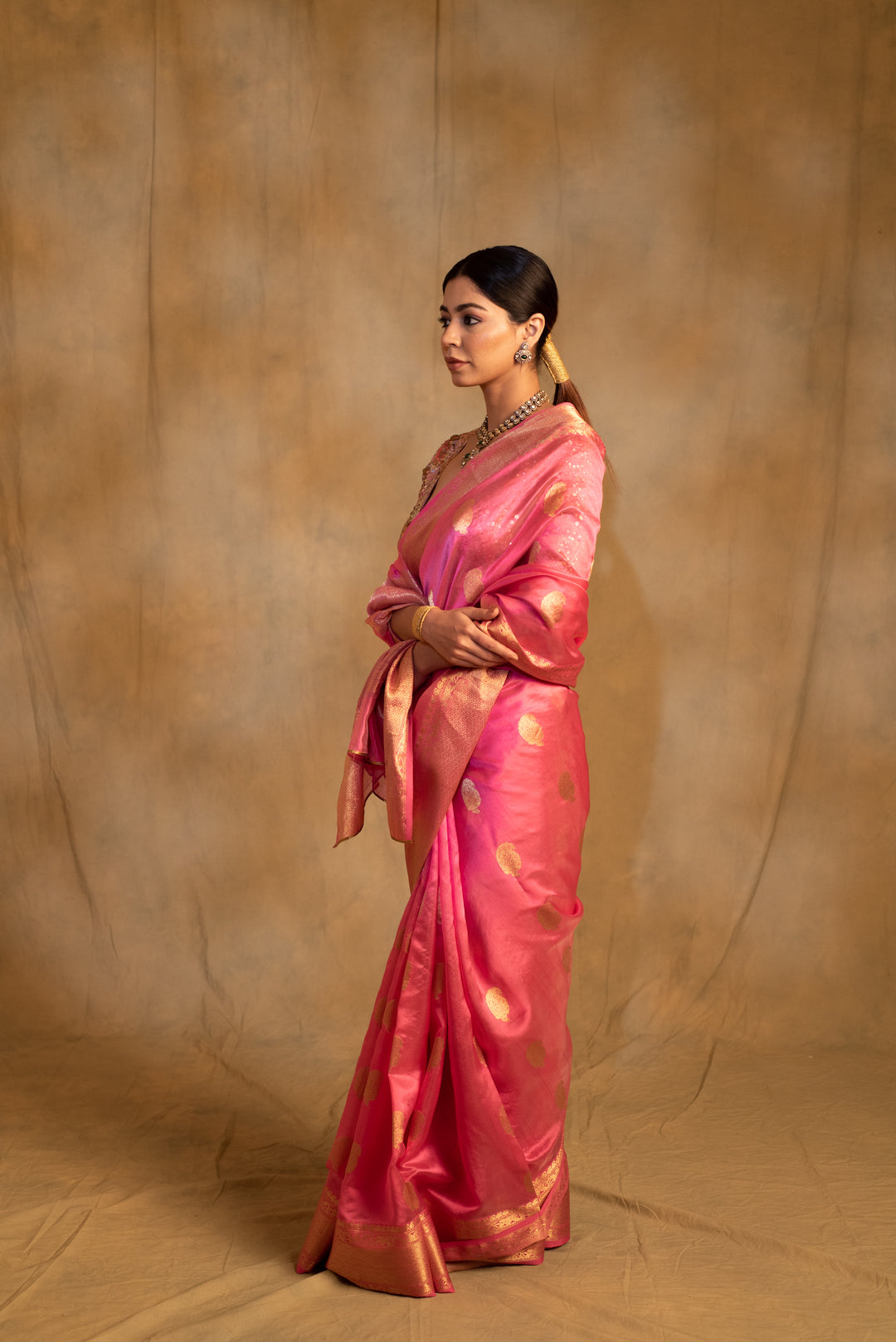 Deepa- Pink Silk Chanderi Saree