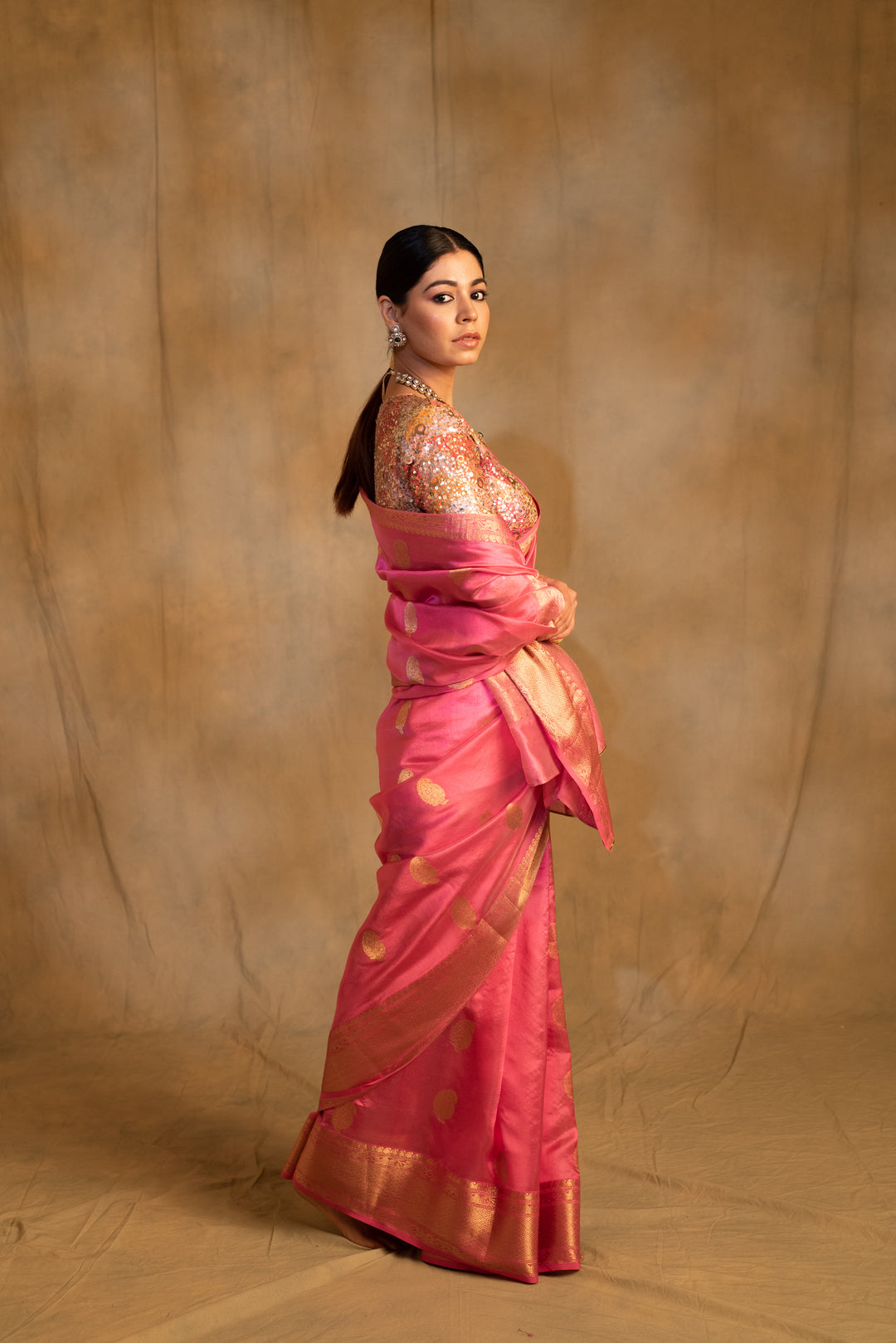 Deepa- Pink Silk Chanderi Saree