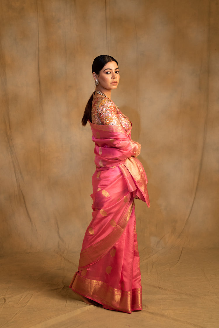 Deepa- Pink Silk Chanderi Saree