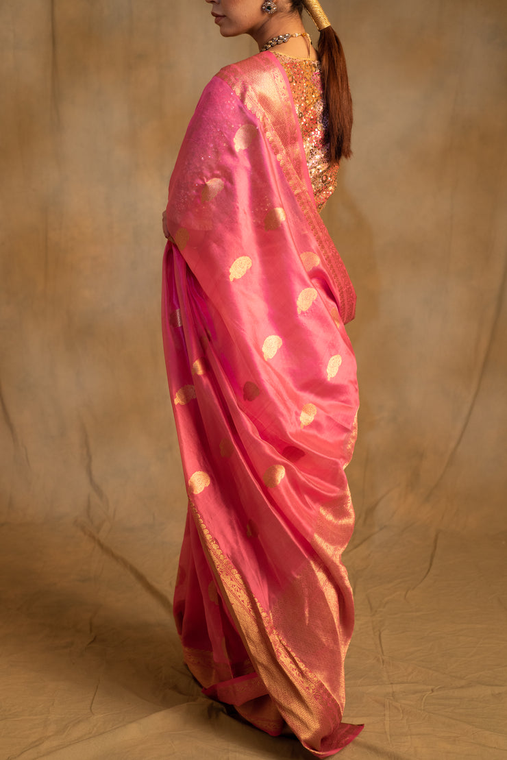 Deepa- Pink Silk Chanderi Saree