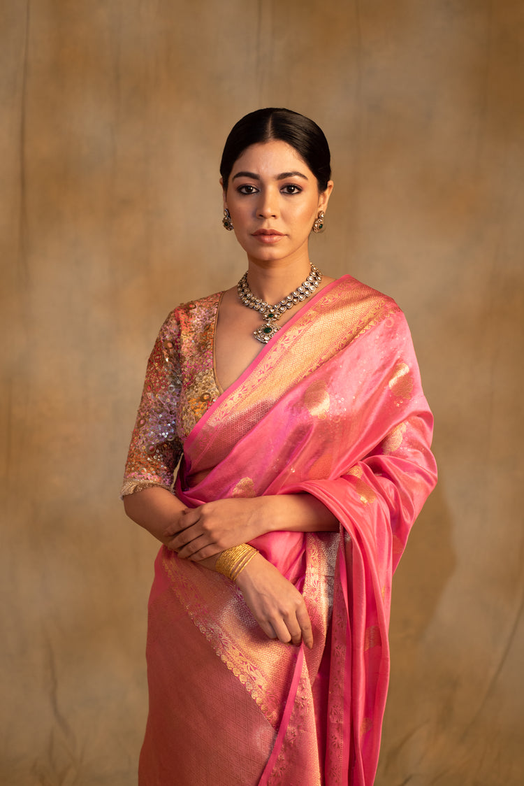 Deepa- Pink Silk Chanderi Saree