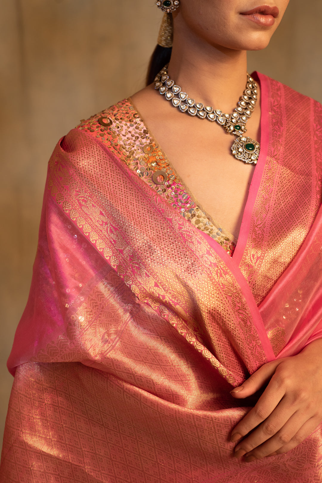 Deepa- Pink Silk Chanderi Saree