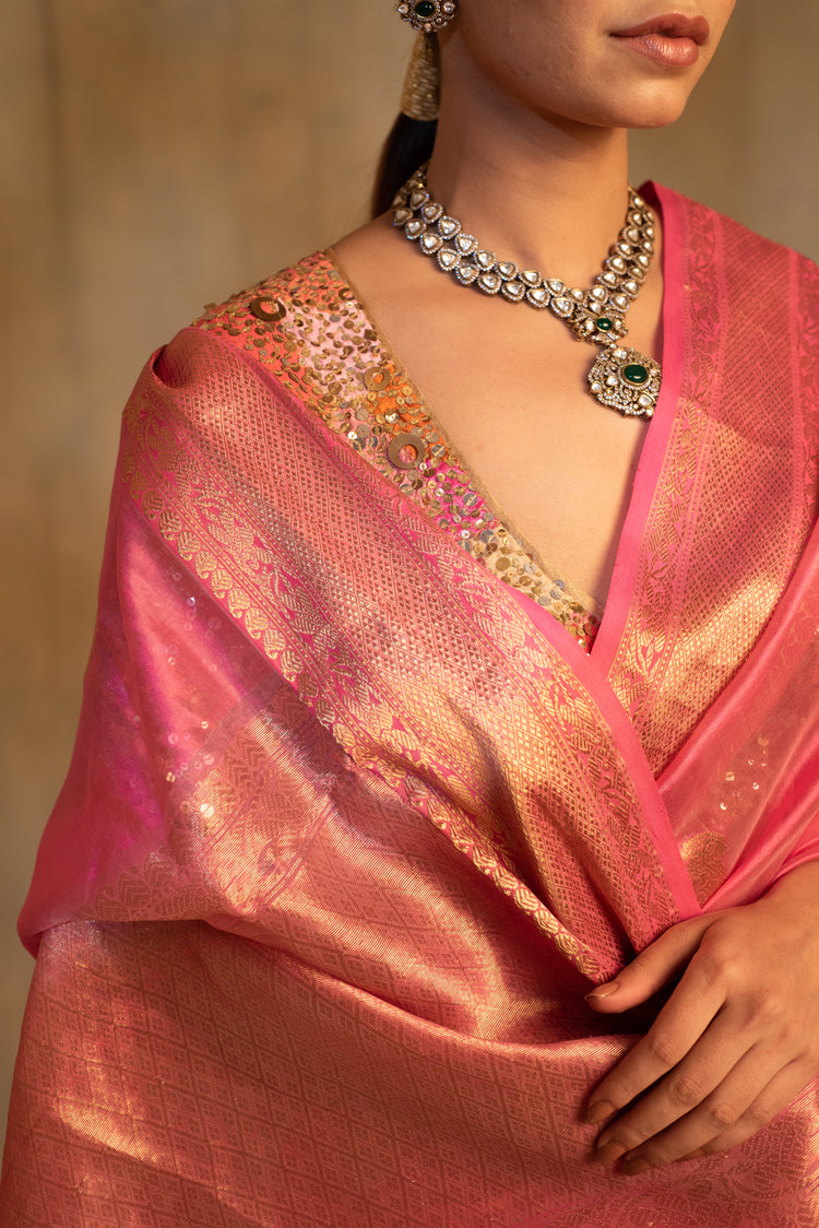 Deepa- Pink Silk Chanderi Saree