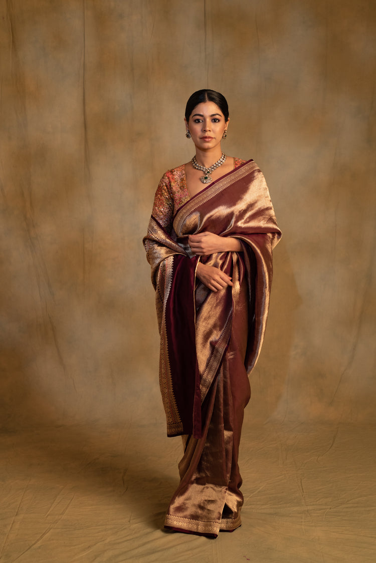 Laldita- Burgundy Silk Banarasi Textured Saree