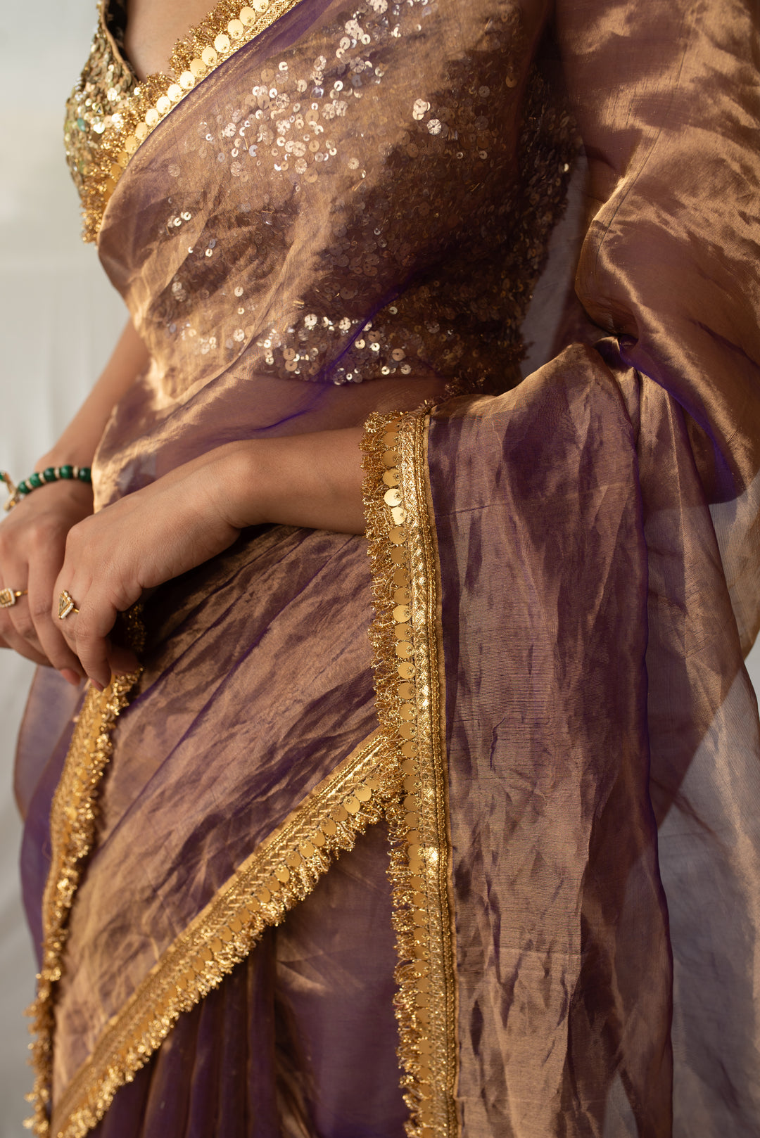 Teej - Purple and Gold Silk Chanderi Tissue Saree