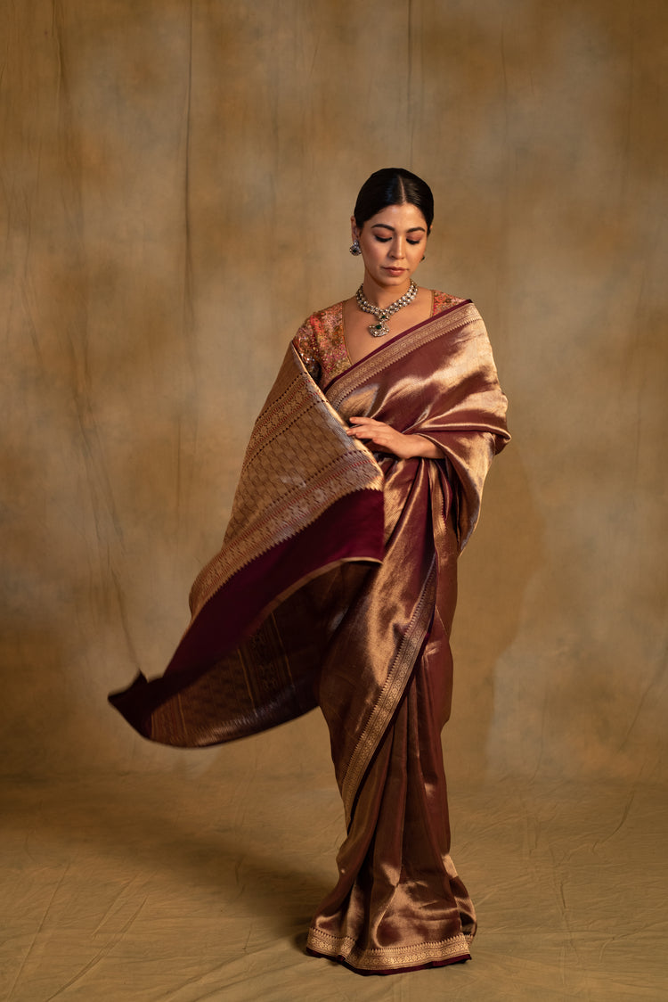 Laldita- Burgundy Silk Banarasi Textured Saree