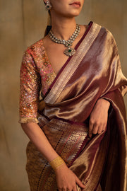 Laldita- Burgundy Silk Banarasi Textured Saree