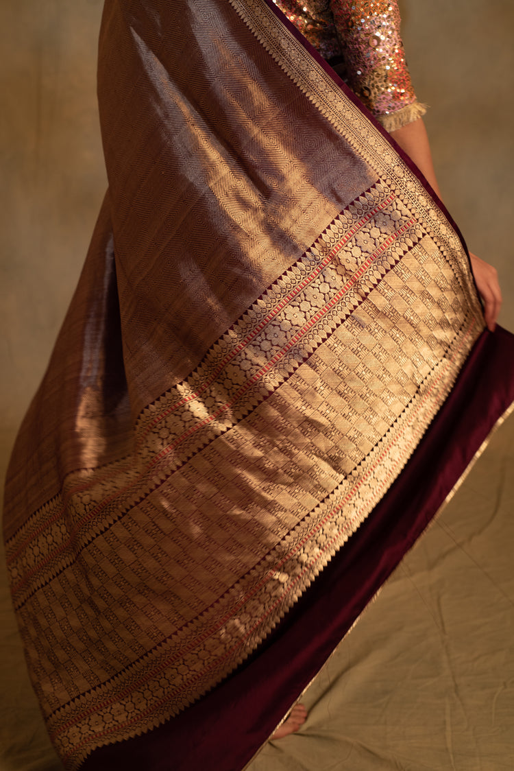 Laldita- Burgundy Silk Banarasi Textured Saree