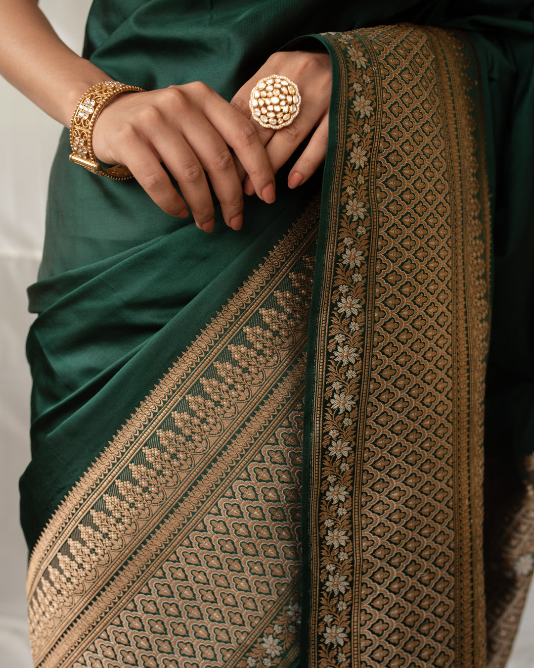 Gangaur - Deep Green Silk Mashroo Banarasi Saree