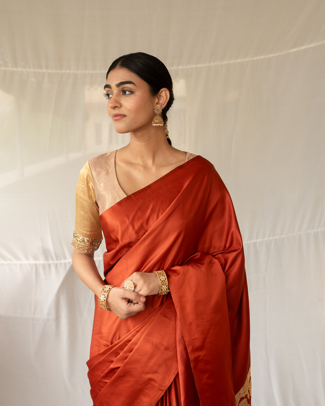 Mani - Rust Silk Banarasi Mashroo Saree