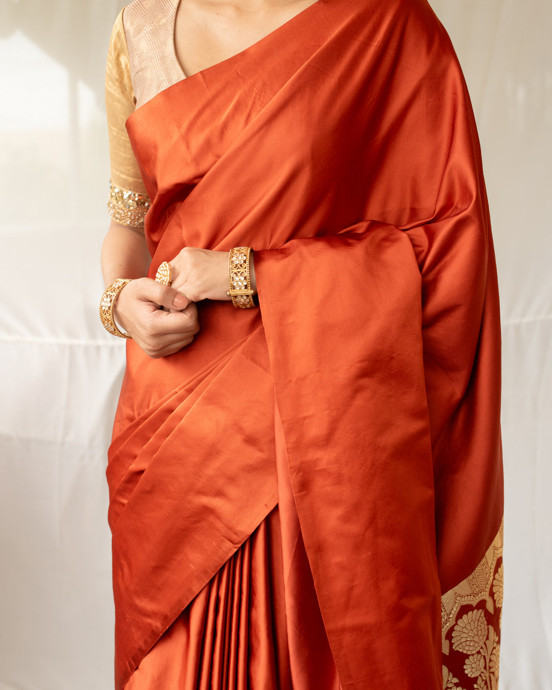 Mani - Rust Silk Banarasi Mashroo Saree