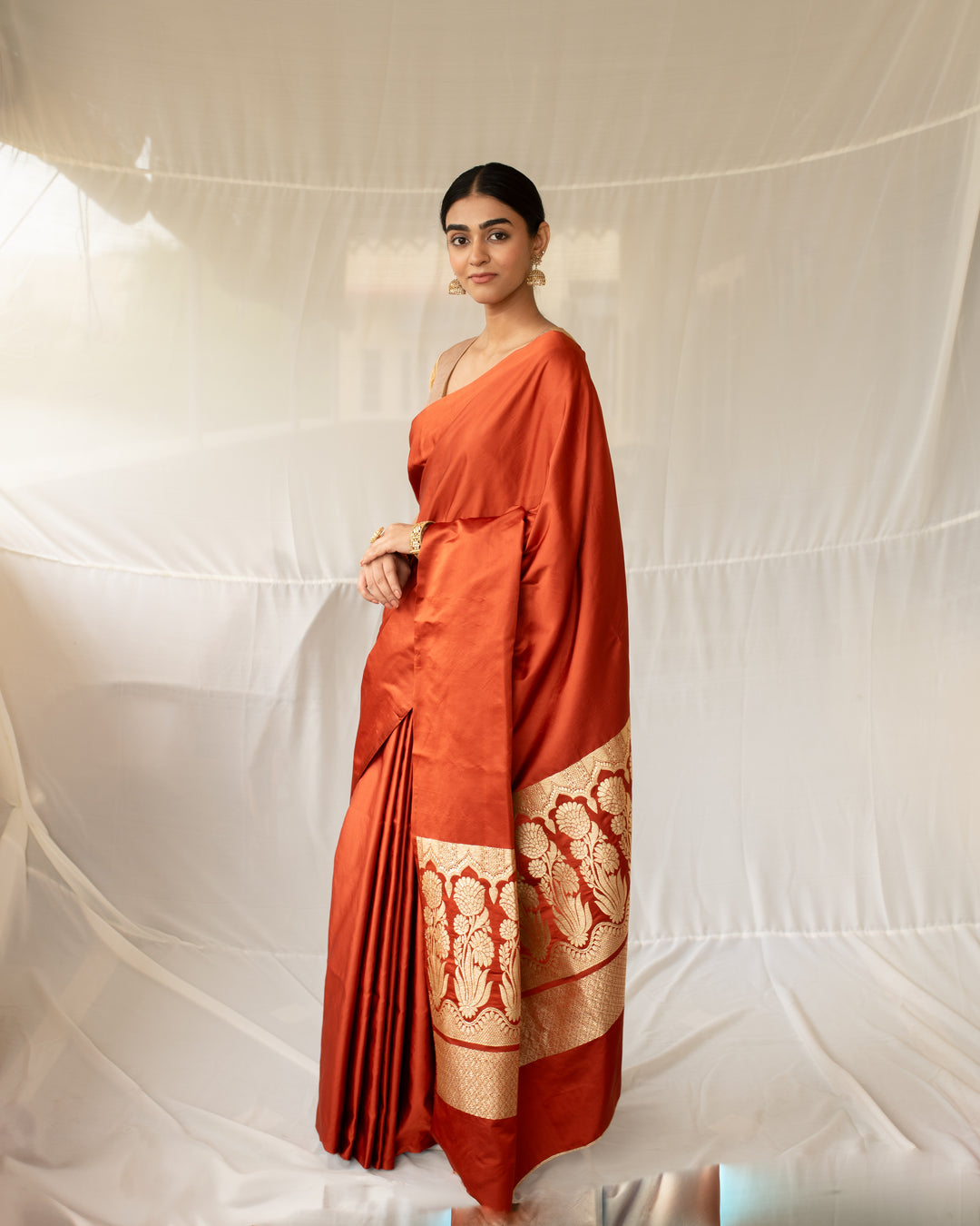 Mani - Rust Silk Banarasi Mashroo Saree