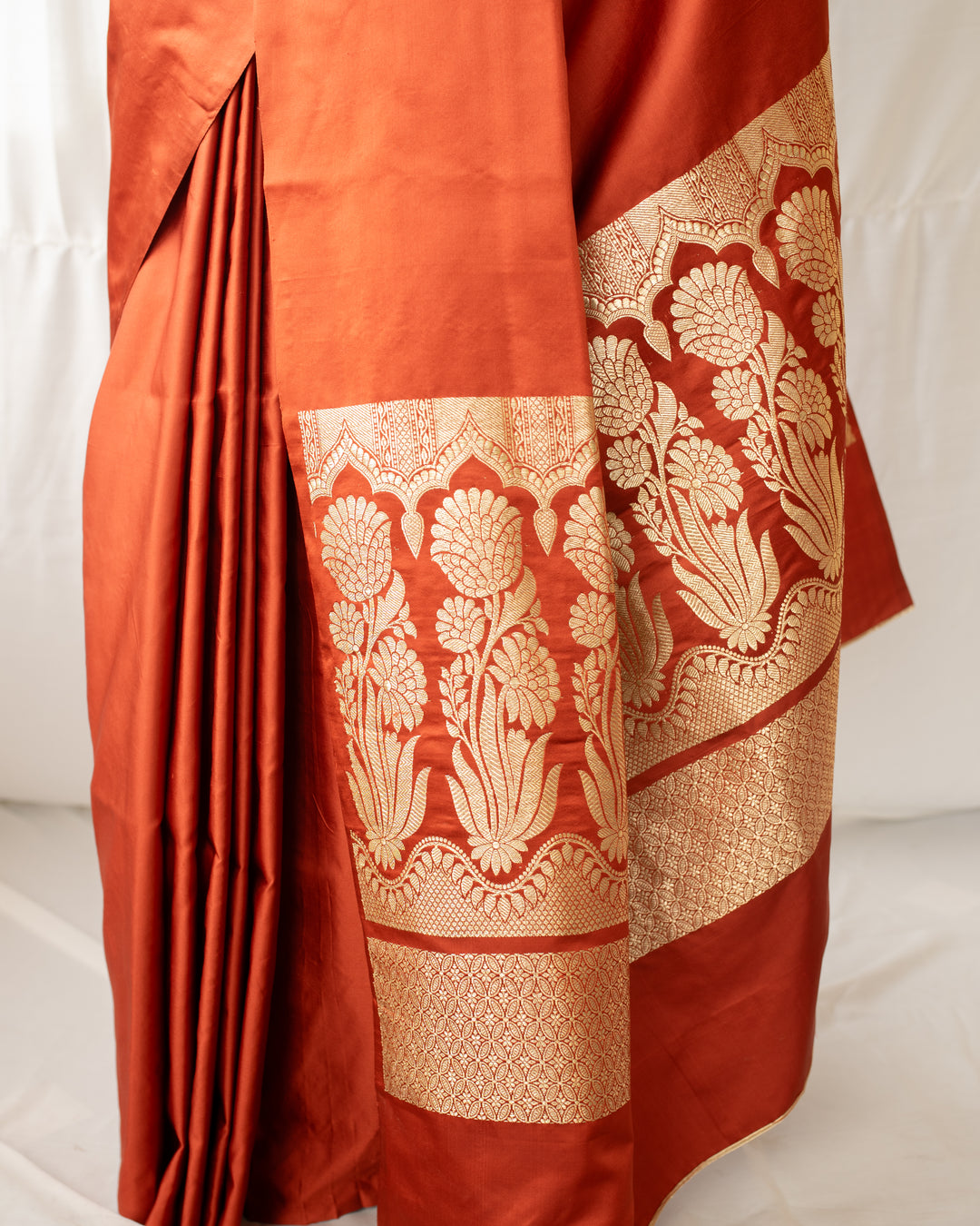 Mani - Rust Silk Banarasi Mashroo Saree