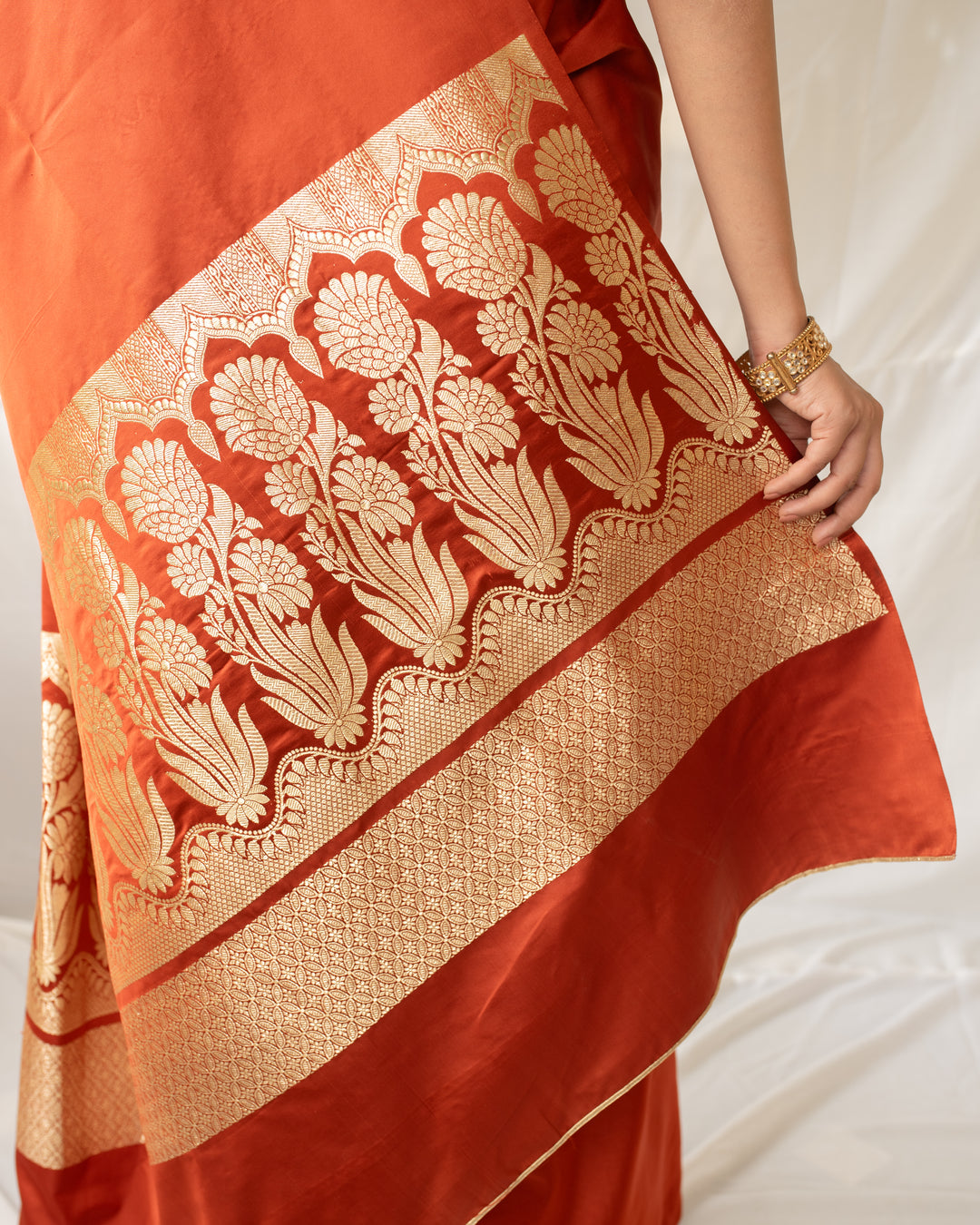 Mani - Rust Silk Banarasi Mashroo Saree