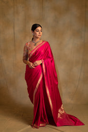 Navroz- Plain Pink Silk Mashru Banarasi Saree