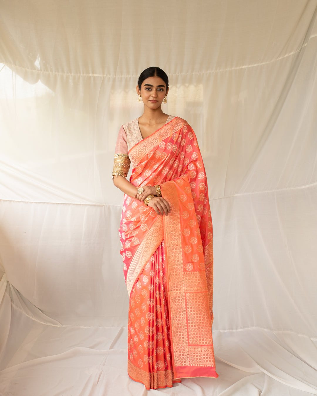Parakasha - Orange Silk Banarasi Saree
