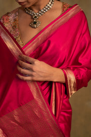 Navroz- Plain Pink Silk Mashru Banarasi Saree