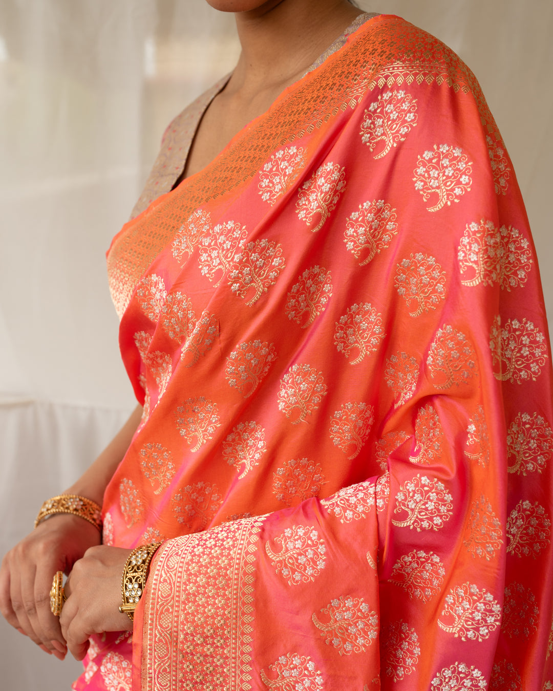 Parakasha - Orange Silk Banarasi Saree