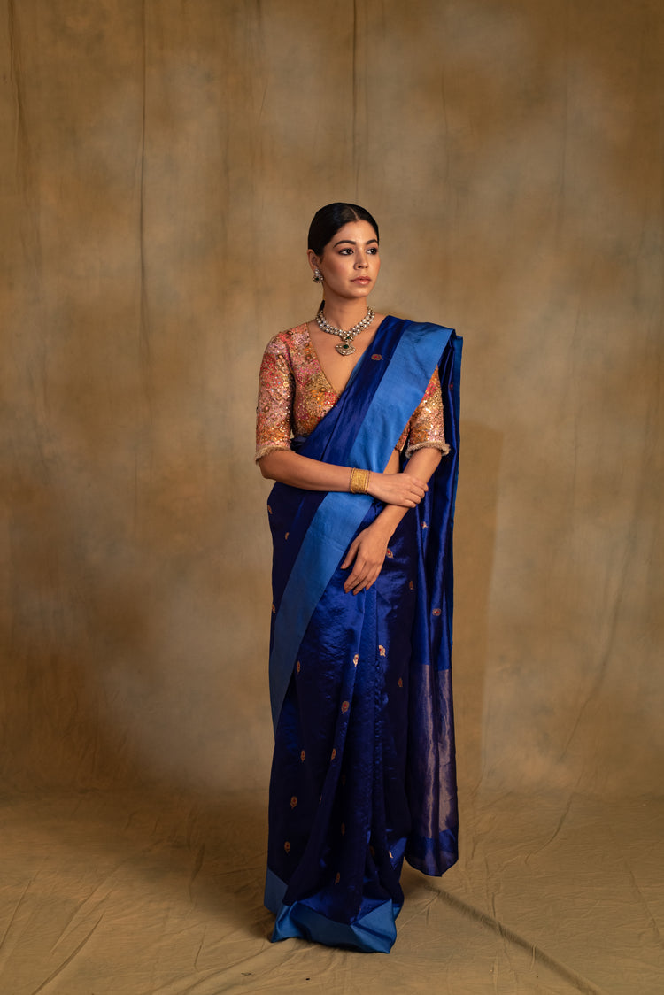 Navami- Blue Silk Banarasi Saree