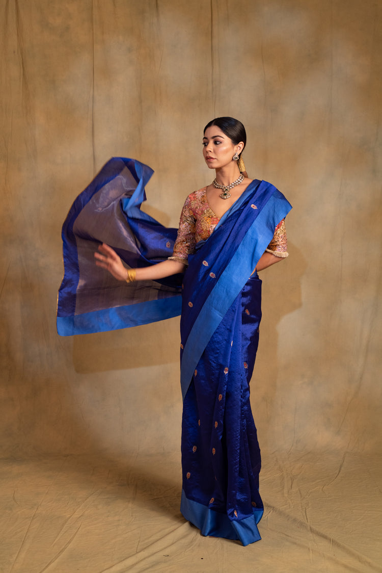 Navami- Blue Silk Banarasi Saree