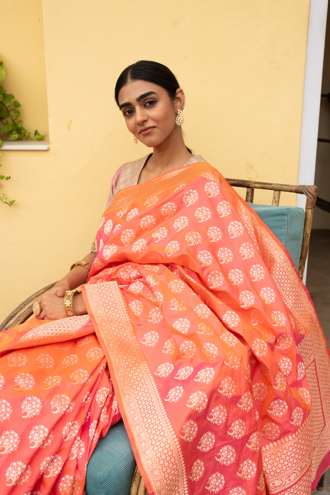 Parakasha - Orange Silk Banarasi Saree