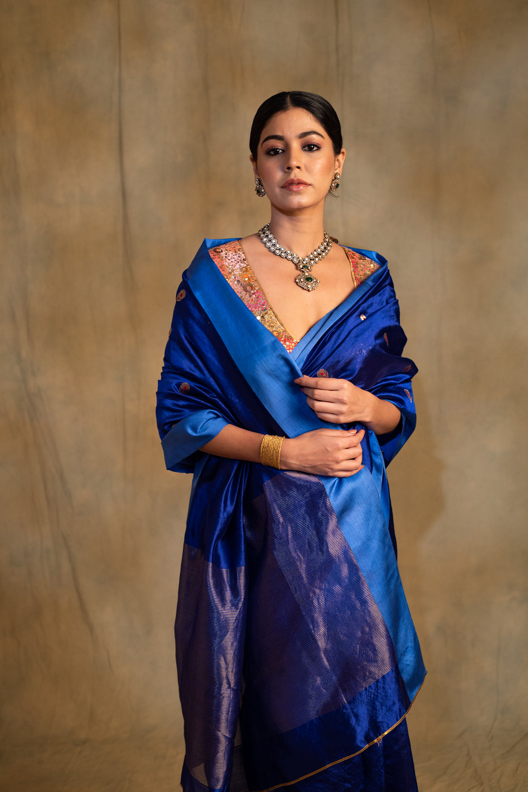 Navami- Blue Silk Banarasi Saree