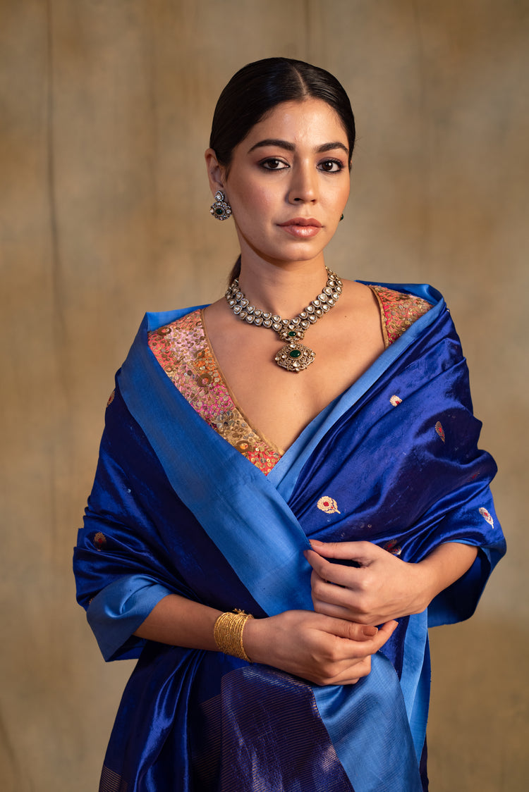 Navami- Blue Silk Banarasi Saree