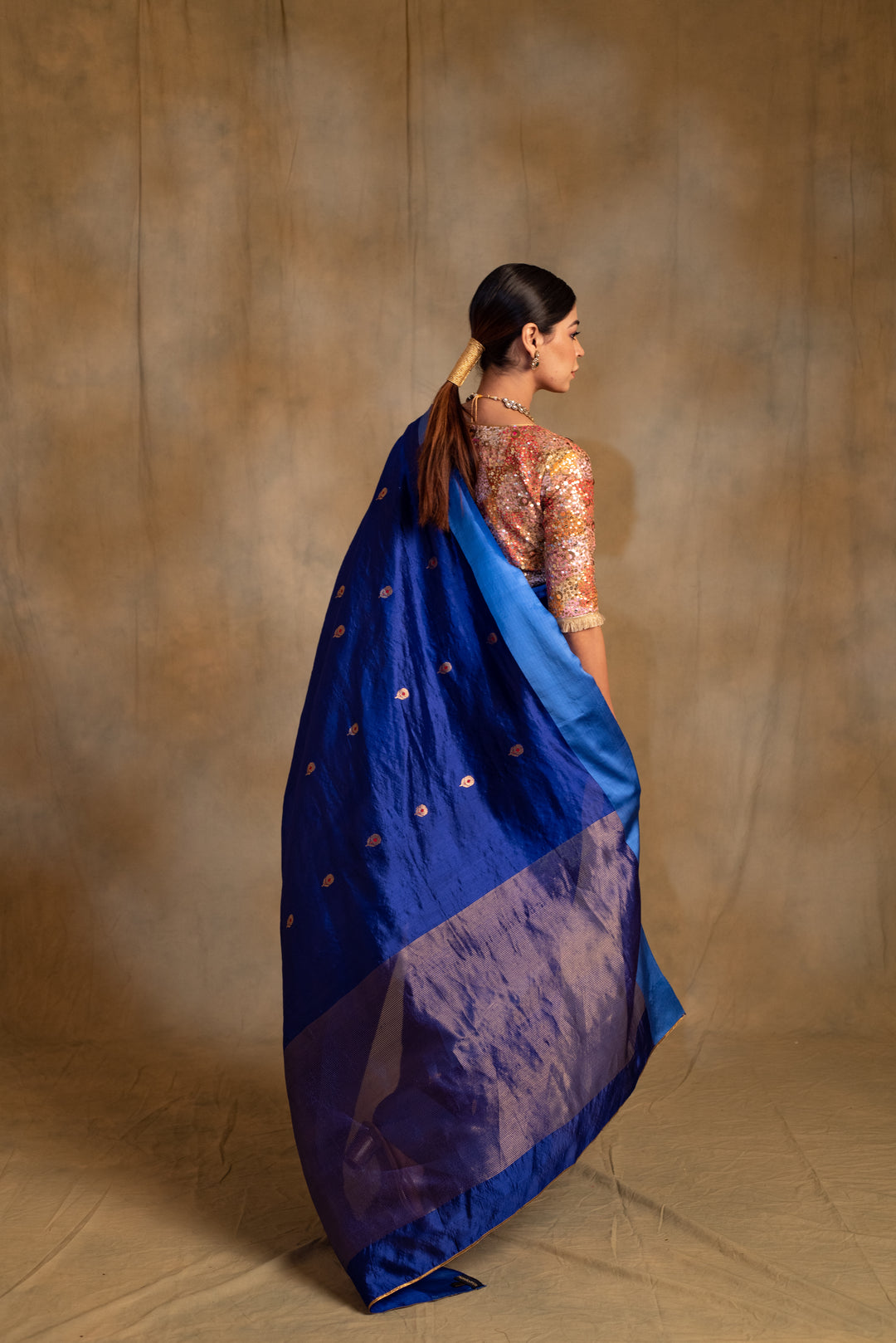 Navami- Blue Silk Banarasi Saree